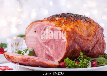 Christmas Roasted glazed holiday pork ham Stock Photo