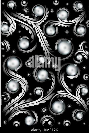 Elegant Christmas Background with Shining silver balls . Vector illustration Stock Vector