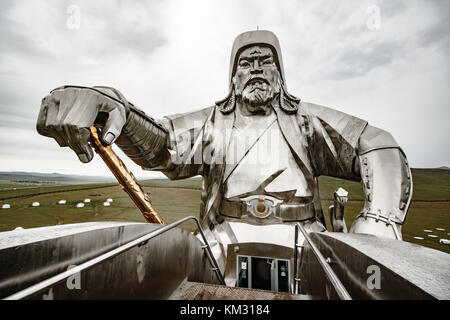 Giant Genghis Khan Equestrian Statue in Ulaanbaatar, Mongolia Stock Photo