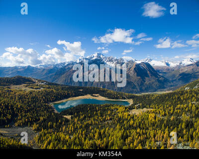 Panoramic view of Palù lake in Valmalenco - Aerial view Stock Photo