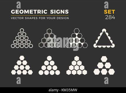 Set of eight minimalistic trendy shapes. Stylish vector logo emblems for Your design. Simple universal geometric signs collection. Stock Vector