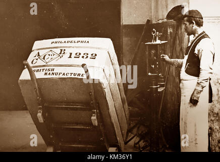 Bale of linen for export, linen production, Victorian period Stock Photo