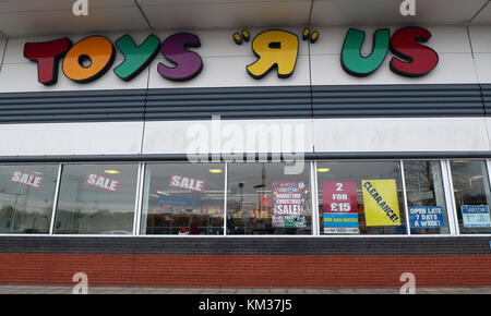 Close up of signs for Toys R Us store incorporating Babies R Us shop ...