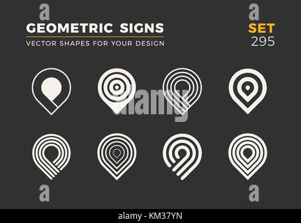 Set of eight minimalistic trendy shapes. Stylish vector logo emblems for Your design. Simple universal geometric signs collection. Stock Vector