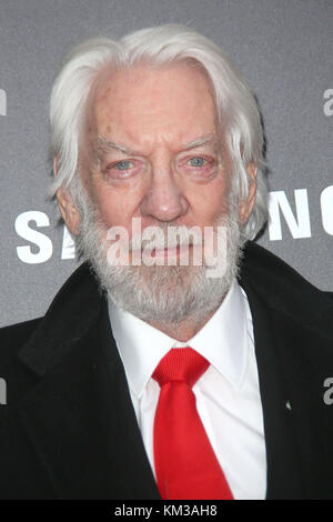 NEW YORK, NY - NOVEMBER 18: DONALD SUTHERLAND attends the 'The Hunger Games: Mockingjay- Part 2' New York premiere at AMC Loews Lincoln Square 13 theater on November 18, 2015 in New York City  People:  DONALD SUTHERLAND Stock Photo