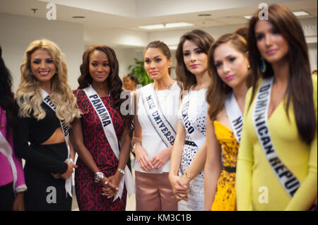 COCONUT CREEK, FL - JANUARY 12: Miss Universe Contestant Miss Reigning Universe- Center Gabriela Isler attends Food For The Poor event on January 12, 2014 in Coconut Creek, Florida.  People:  Miss Reigning Universe- Center Gabriela Isler Stock Photo