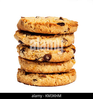 A stack of Fruit and Oat Cookies on a white background Stock Photo