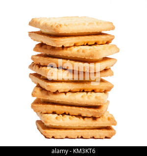 A stack of Custard Cream biscuits on a white background Stock Photo