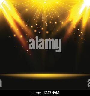 Abstract background. Magic light with gold burst on stage. Vector illustration Stock Vector