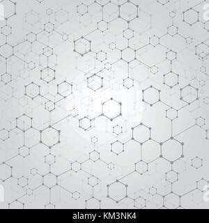 Abstract technology geometric hexagon with dots line connection background. DNA medical and molecules. Vector illustration Stock Vector