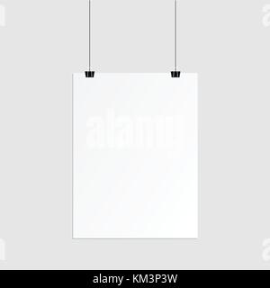 Hanging paper poster on wall poster. Vector illustration. Stock Vector