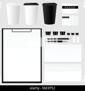 Design concept of mockup coffee cup set isolated on white background. Stock Vector