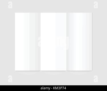 blank trifold paper brochure on gray background. Cover for your design. Stock Vector