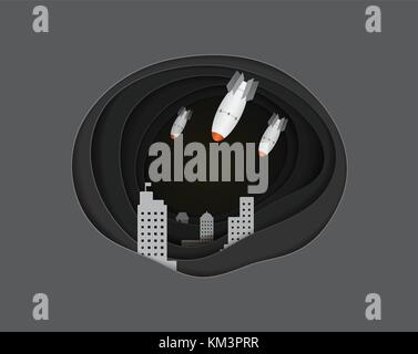 Air bomb attack the city  vector paper art cute illustration paper cut Stock Vector