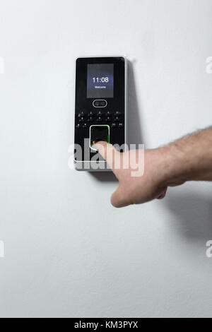 Finger print scan for unlock door security system Stock Photo