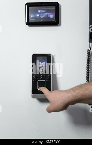 Finger print scan for unlock door security system Stock Photo