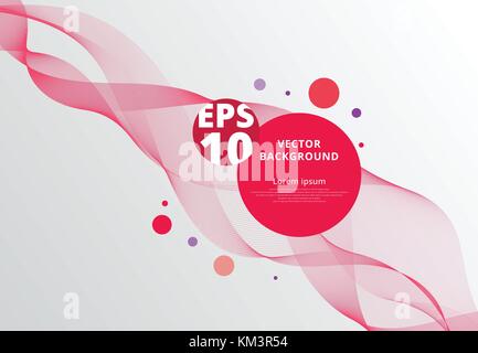 Abstract red wavy lines with circle dots. vector illustration background Stock Vector