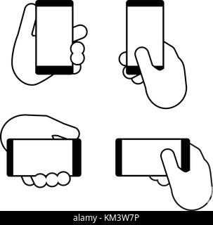 hand holds a smart phone in vertical and horizontal position Stock Vector