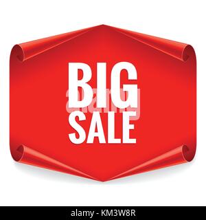 Sale banner. Realistic Red Glossy paper ribbon Stock Vector