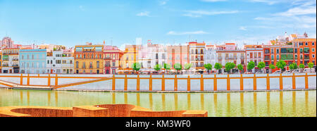 View from the coast of the Guadalquivir to the Triana district in Seville. Spain. Stock Photo