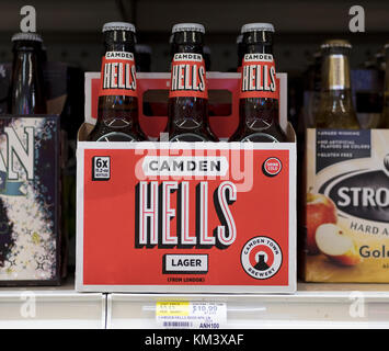 Camden Hells lager for sale at the Food Bazaar Supermarket in Long Island City which specializes in international items Stock Photo