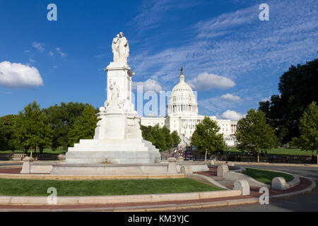 The United States Capitol, often called the Capitol Building, Washington DC, USA.  This is a view of the West Front and includes the Peace Monument. Stock Photo