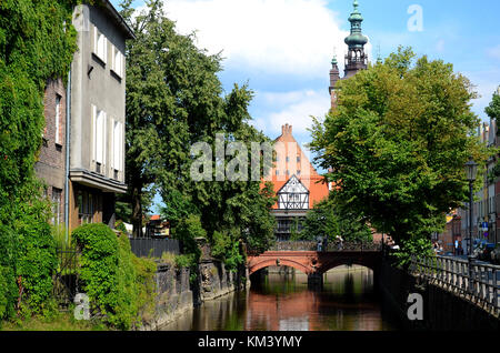 Gdansk in Poland, view from Elzbietanska Street to the Bridge of Love Stock Photo