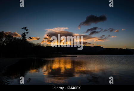 Sunrise over Derwentwater in the English Lake District close to the town of Keswick. Stock Photo
