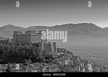 Celano Castle, Italy in black and white Stock Photo
