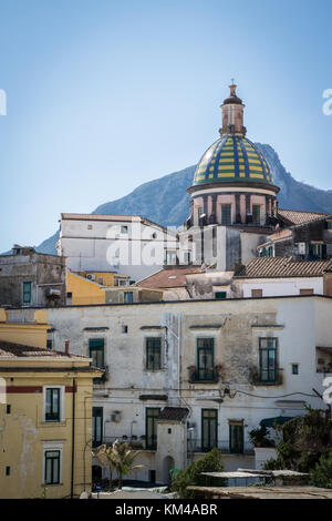 Vietri sul Mare, Amalfi coast (Italy): Dome and bell tower church St. John (San Giovanni Battista), traditional architecture, decorated ceramic dome Stock Photo