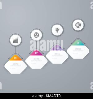 Business infographics template 4 steps with square Stock Vector