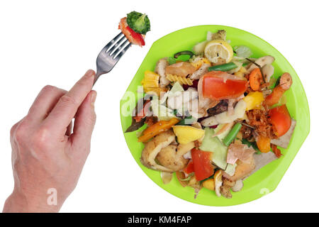 In the future, all people will eat food industry waste. Isolated on white concept top view studio shot. Stock Photo