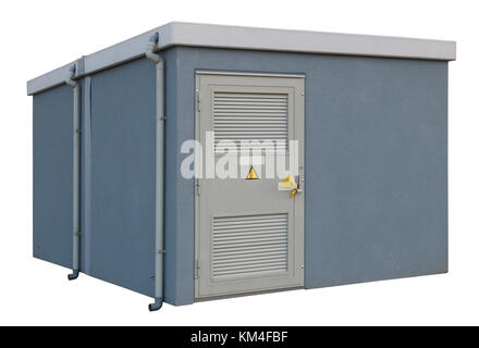 New  modern  power electric transformer box. Isolated with patch outdoor shot Stock Photo