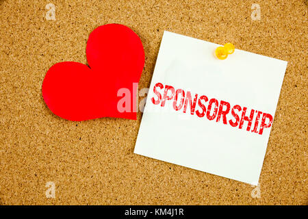 Conceptual hand writing text caption inspiration showing Sponsorship concept for Word Cloud Concept and Love written on sticky note, reminder cork bac Stock Photo