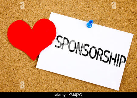 Conceptual hand writing text caption inspiration showing Sponsorship concept for Word Cloud Concept and Love written on sticky note, reminder cork bac Stock Photo