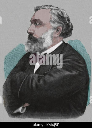 Leon Gambetta (1838-1882). French statesman. Portrait. Engraving, 1883. Stock Photo