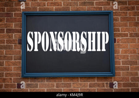 Conceptual hand writing text caption inspiration showing announcement Sponsorship. Business concept for  Word Cloud Concept written on frame old brick Stock Photo
