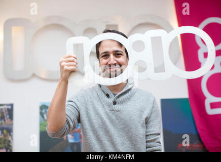 American actor and composer Lin-Manuel Miranda, creator of the hit musical Hamilton, visits the headquarters of the show's charity partner 10:10 in London ahead of its opening at the Victoria Palace Theatre on December 6. PRESS ASSOCIATION. Picture date: Monday December 4, 2017. Photo credit should read: Isabel Infantes/PA Wire Stock Photo