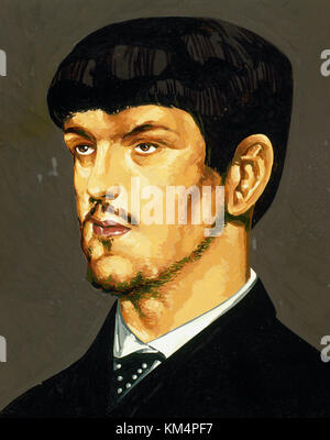 Claude Debussy (1862-1918). French composer. Portrait. Watercolor. Stock Photo