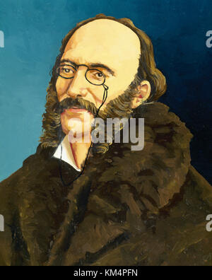 Jacques Offenbach (1819-1880). German-born French composer, cellist and impresario of the romantic period. Portrait. Watercolor. Stock Photo