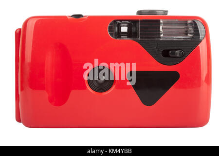 Red compact film camera isolated on white background