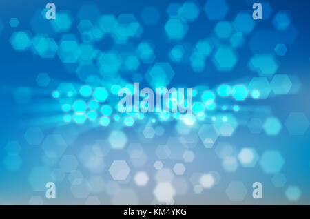 Abstract Hexagon bokeh background on blue color background, Network and technology for design concept Stock Photo