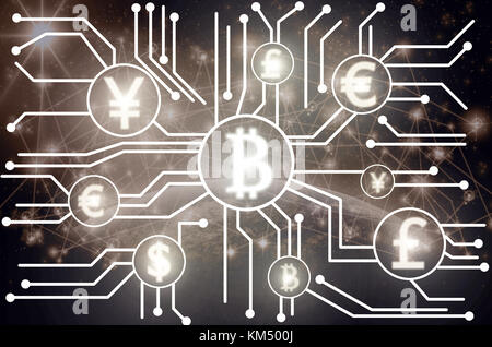 Abstract photo of FINTECH connection over the Part of earth with network line on the star and Milky Way background, Elements of this image furnished b Stock Photo