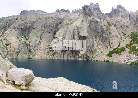 Lac de Capitellu, GR20 - Corsican mountains 1900 meters, France. Stock Photo