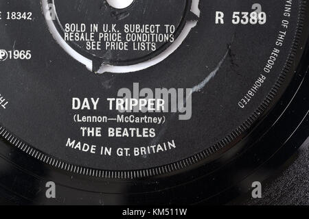 Beatles Day Tripper seven inch single label details Stock Photo