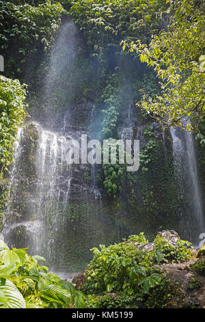 Benang Kelambu Waterfall in tropical forest near the village Aik Berik, North Batukliang, Central Lombok, Indonesia Stock Photo