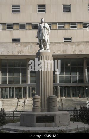 Statue of Christopher Columbus outside the New York State Supreme Court building in Brooklyn, New York. Stock Photo