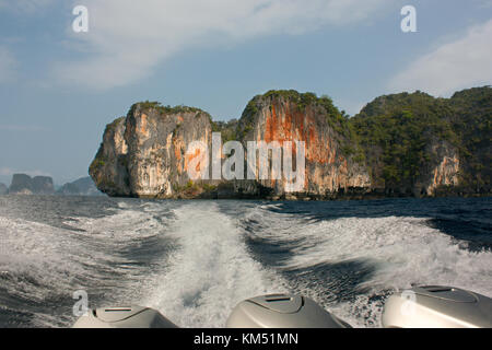A view of the departing islands from the motor boat. Stock Photo