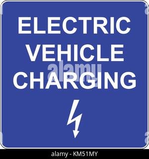 Electric vehicle charging point sign with text and electricity symbol, vector illustration. Stock Vector