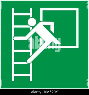 Emergency exit window with escape ladder sign, vector illustration. Stock Vector